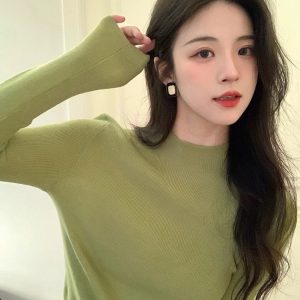 Women's Slim Fit Long Sleeve Half High Neck Knit Sweater Top