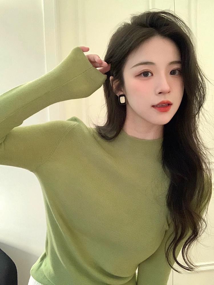 Women's Slim Fit Long Sleeve Half High Neck Knit Sweater Top
