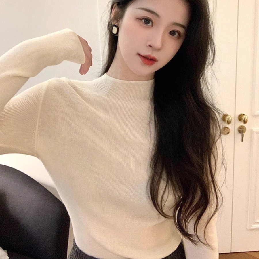 Women's Slim Fit Long Sleeve Half High Neck Knit Sweater Top - Image 5