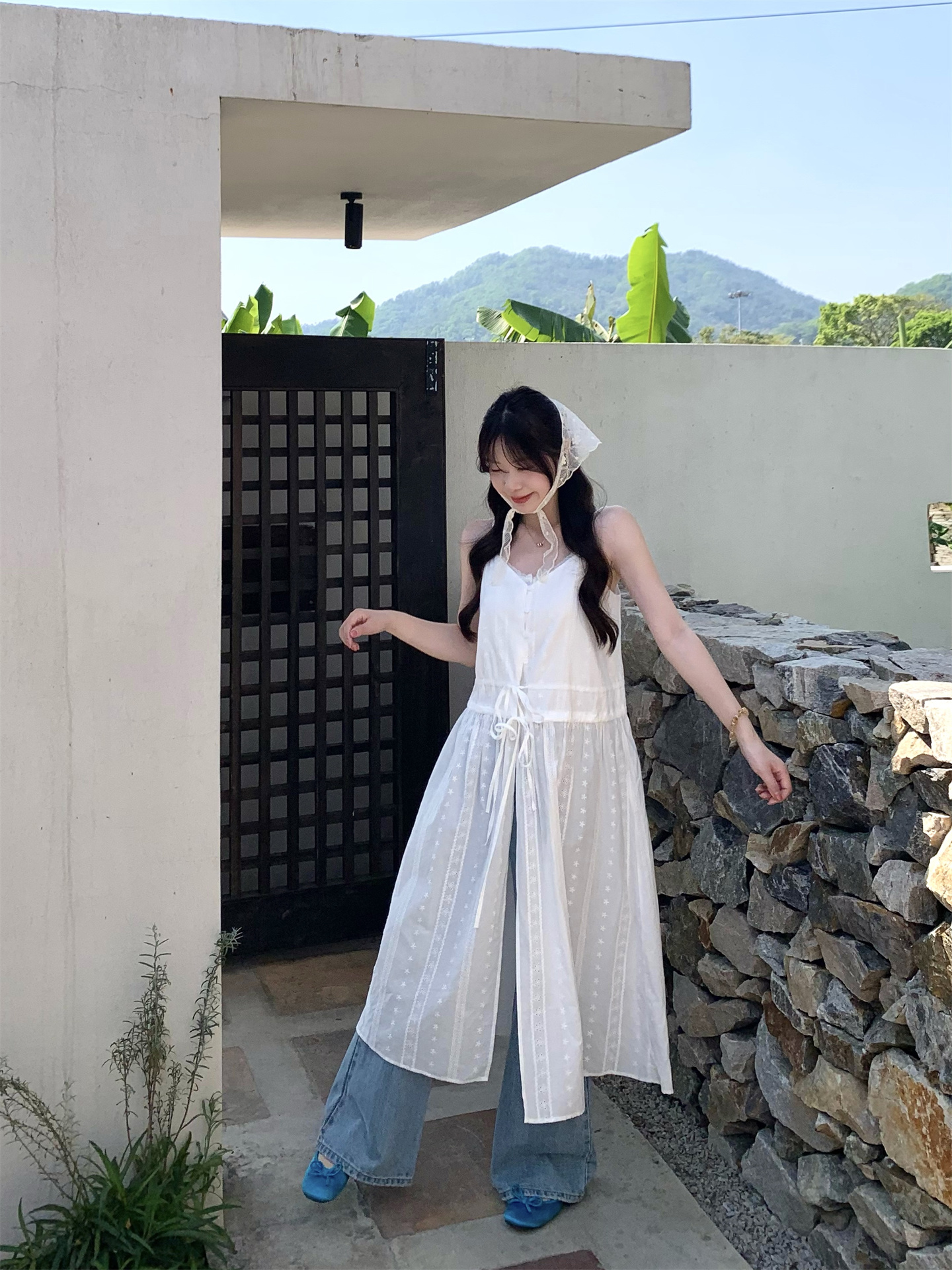 Embroidered Jacquard Sleeveless Slip Dress
