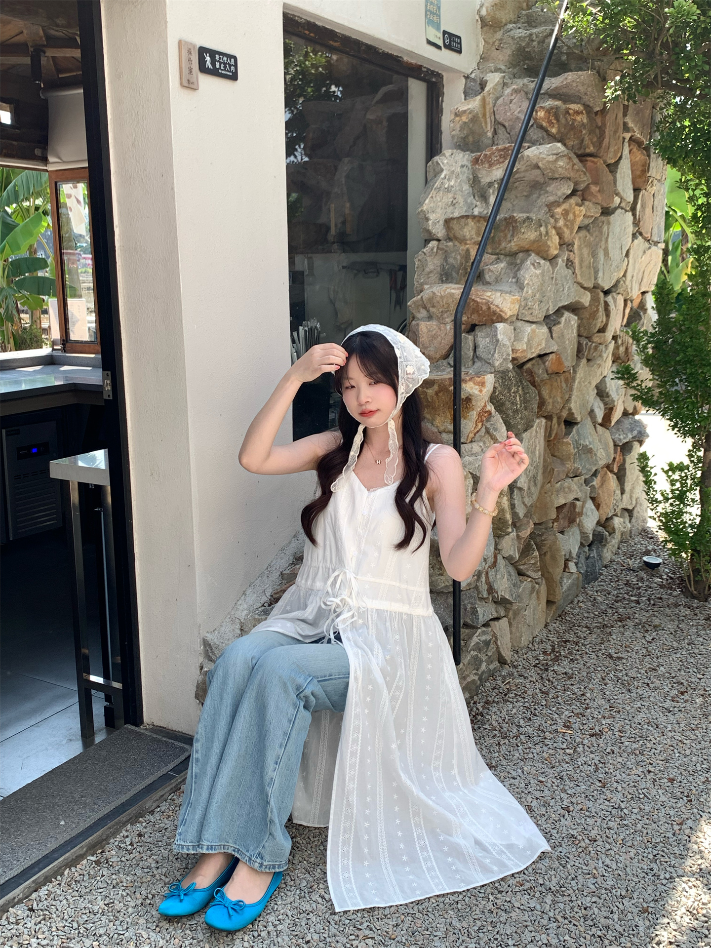 Embroidered Jacquard Sleeveless Slip Dress - Image 2