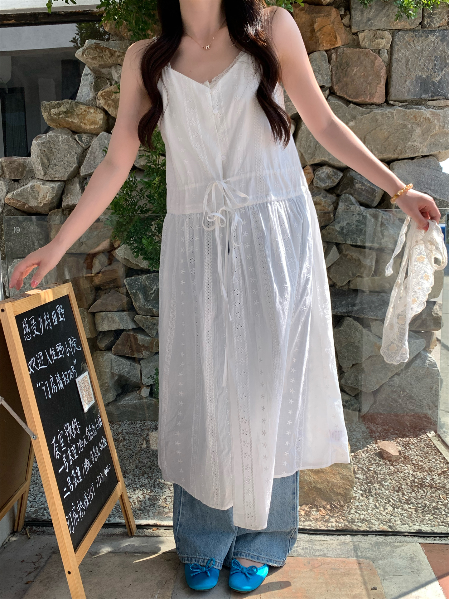 Embroidered Jacquard Sleeveless Slip Dress - Image 4