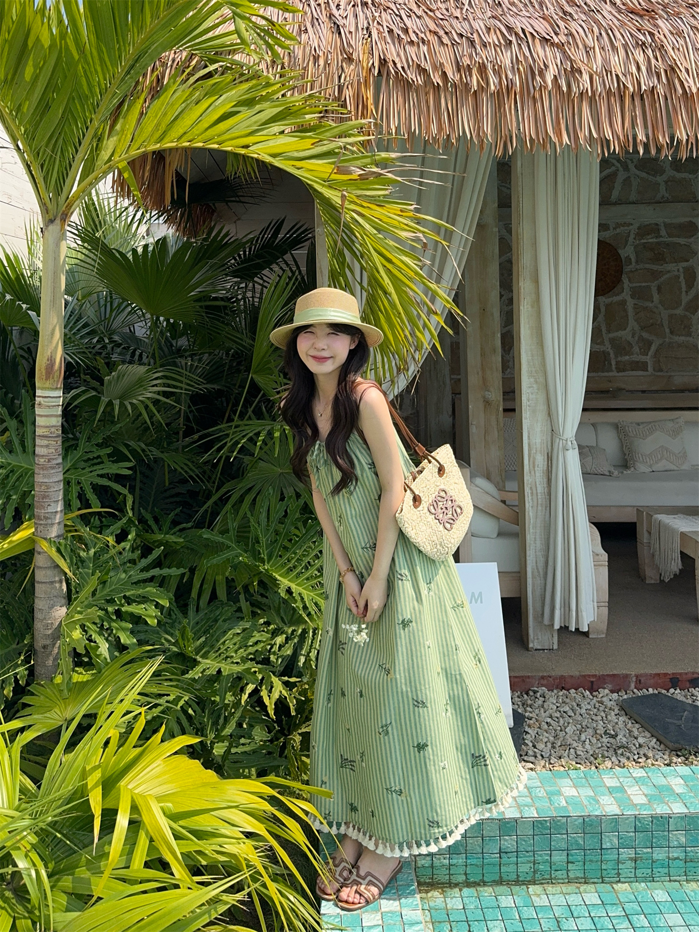 Resort Style Embroidered Tassel Striped Cami Long Dress - Image 2