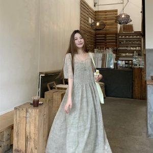 Lazy Vacation Style Bubble Sleeve Flowy Dress with Cami Two-Piece Set