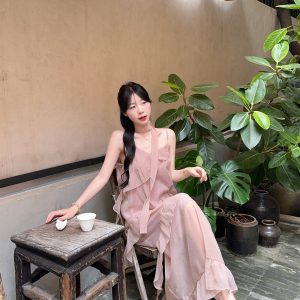 French Style Ruffle Lace Cami Dress with Tiered Cake Skirt