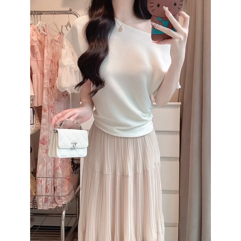 Off-Shoulder Short-Sleeve T-Shirt and Skirt Two-Piece Set for Women Summer - Image 5