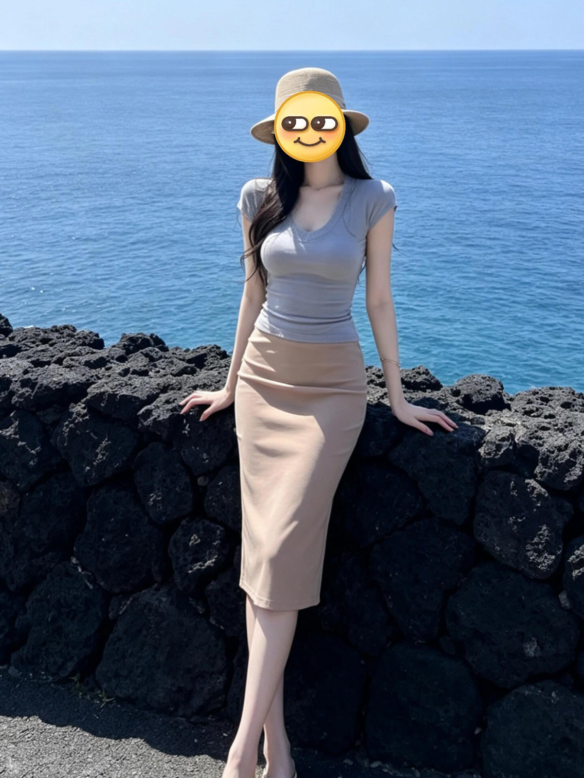 Women's Lyocell Slim V-Neck Top and Skirt Two-Piece Set - Image 2