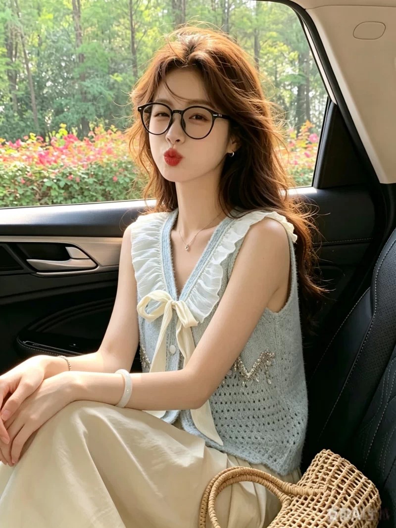 Sweet V-Neck Fringe Tie Knit Vest Women Fall Winter Ruffle Layering Top - Image 4