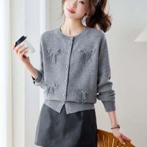 Women's Bow Knit Cardigan 2026 Loose Slimming Sweater Coat Versatile Top