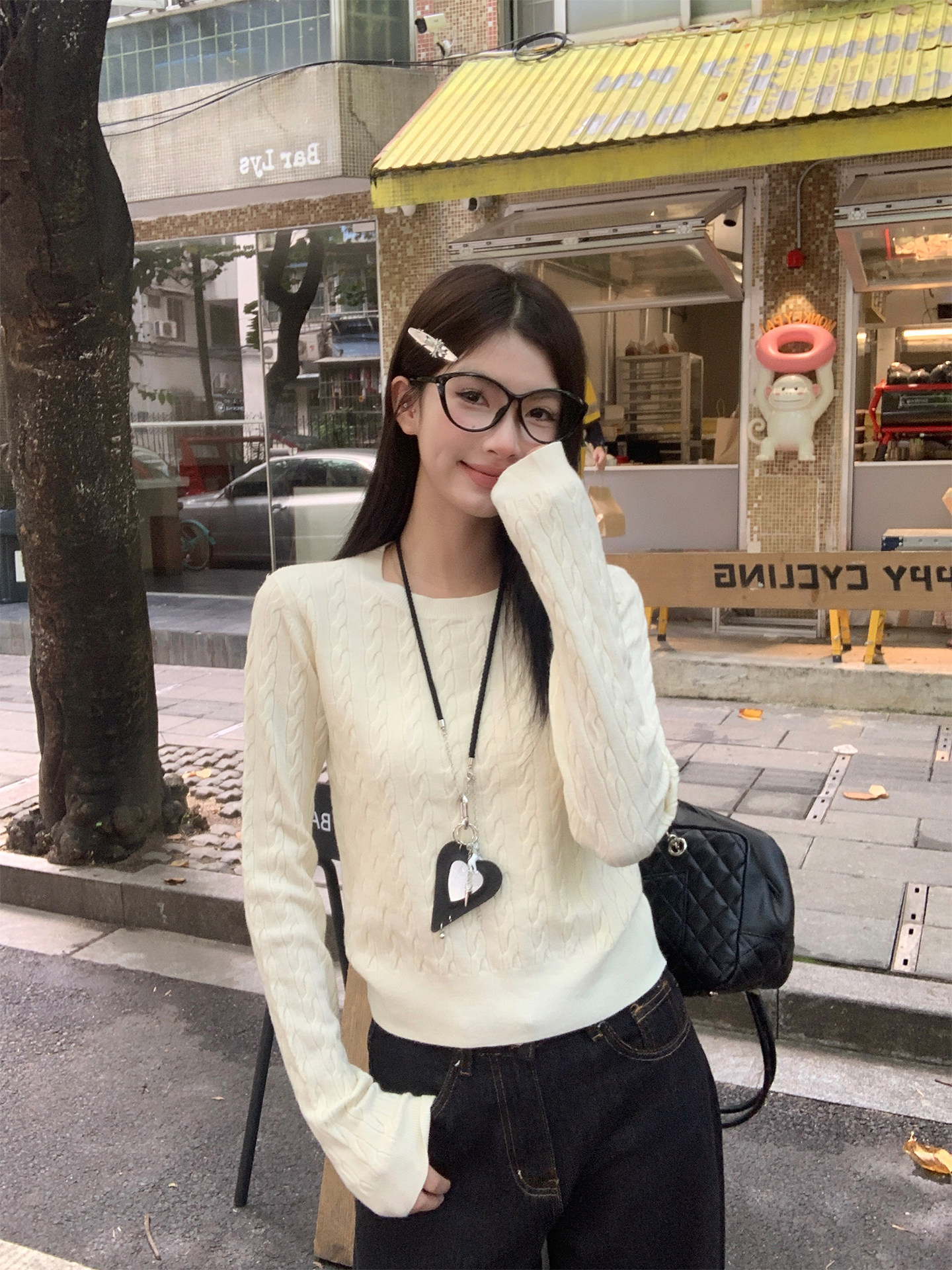 Women's Cable Knit Sweater Blue Crew Neck Pullover Fall Winter Top - Image 2
