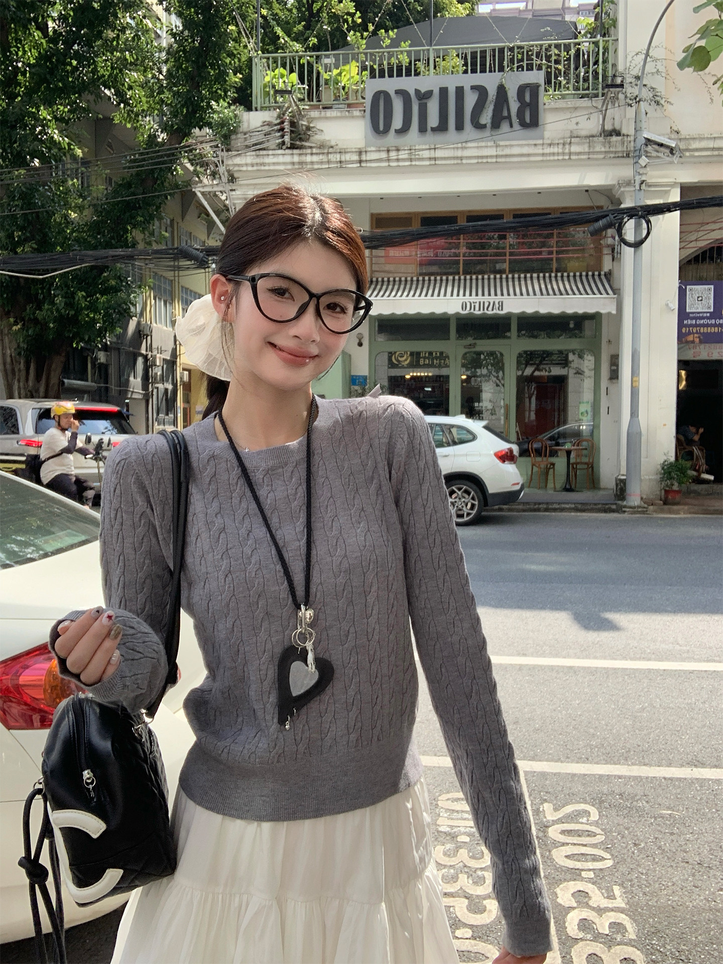 Women's Cable Knit Sweater Blue Crew Neck Pullover Fall Winter Top - Image 3