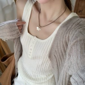 Women's U-Neck Textured Knit Camisole Tank Top Slimming Versatile Two-Color
